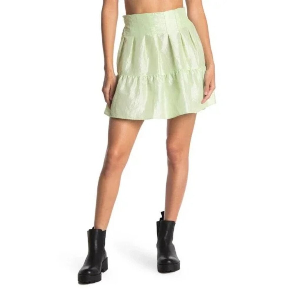 NWT Topshop Taffeta Lantern Pleated Mini Skirt Mint Green Womens 2 Fairycore